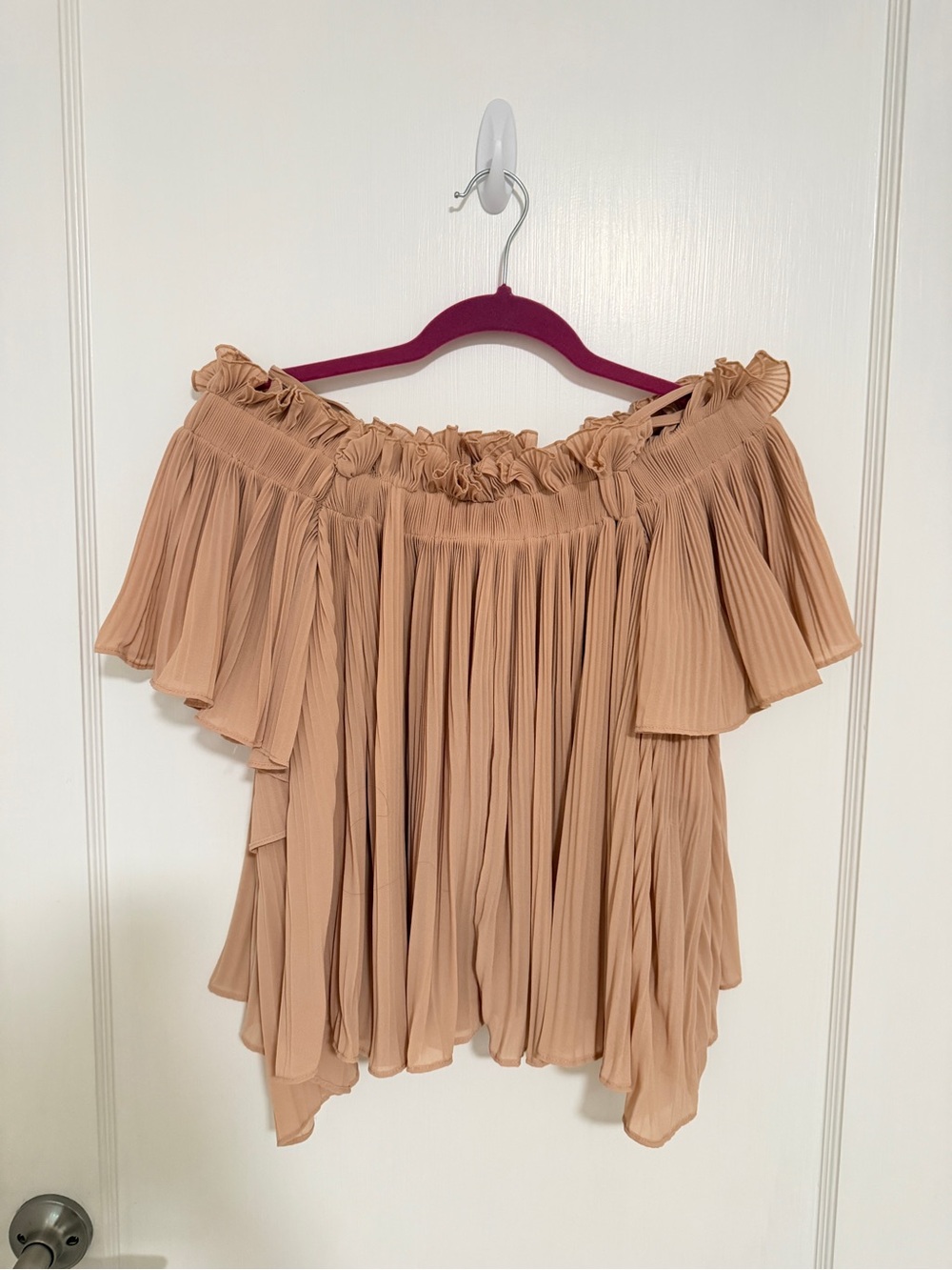 Pleated Off-Shoulder Blouse in Nude Beige / Convertible Shoulder Straps